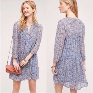 Anthropologie Holding Horses Blue Cottagecore Floral  mini Tunic Dress Size 6P